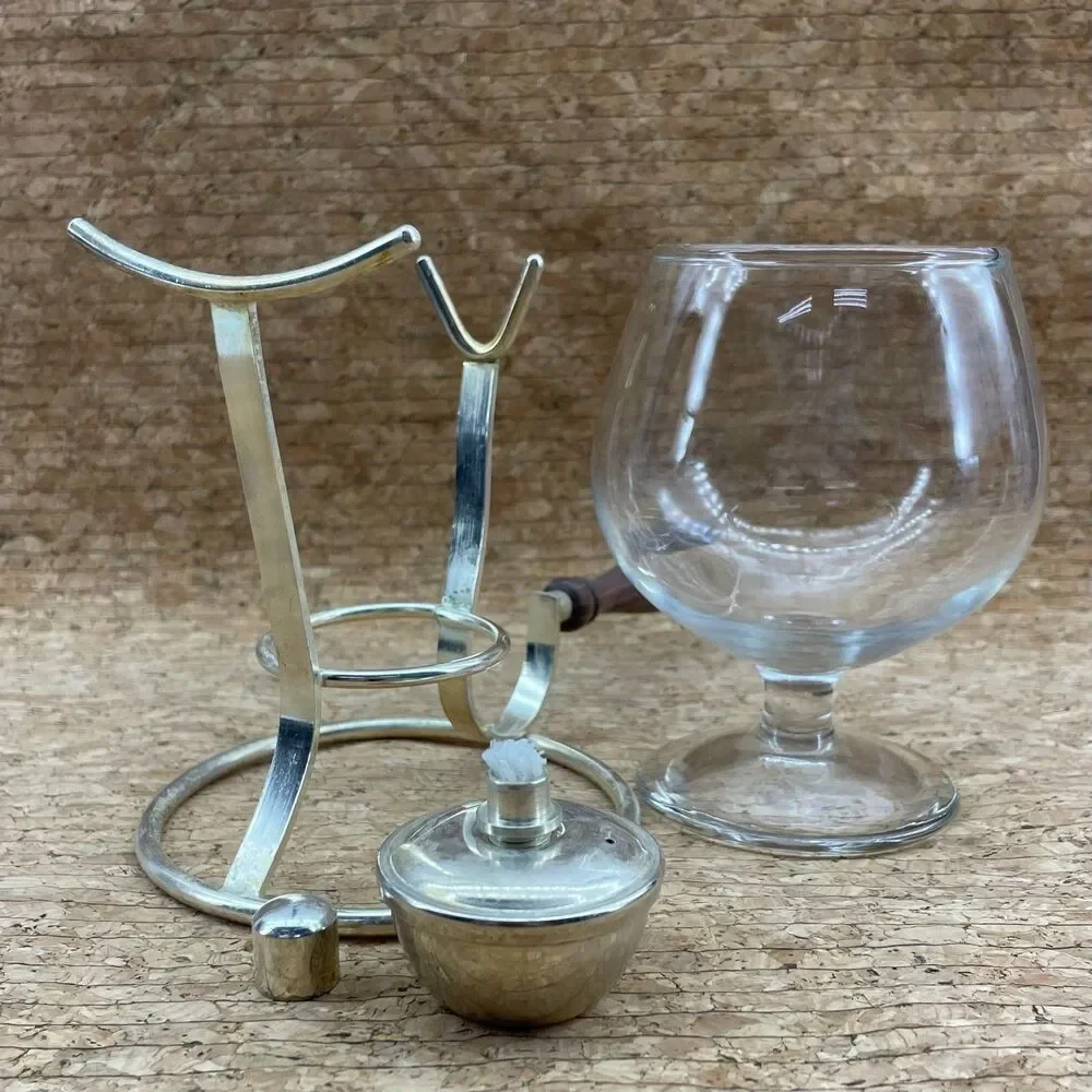 Silverplated Brandy Cognac Warmer Snifter Glass Holder Stand Tabletop Barware